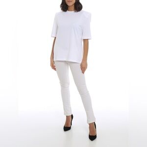 Attico Cotton T-Shirt White Oversized w Removable Shoulder Pads 201WCT04J001 NWT